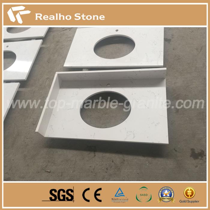 Carrara White Artificial Quartz Stone Vanitytops with Sink Holes Carrara White Artificial Quartz Stone Vanitytops with Sink Holes
