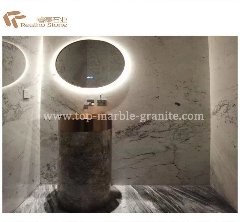 white and gray marble bathroom