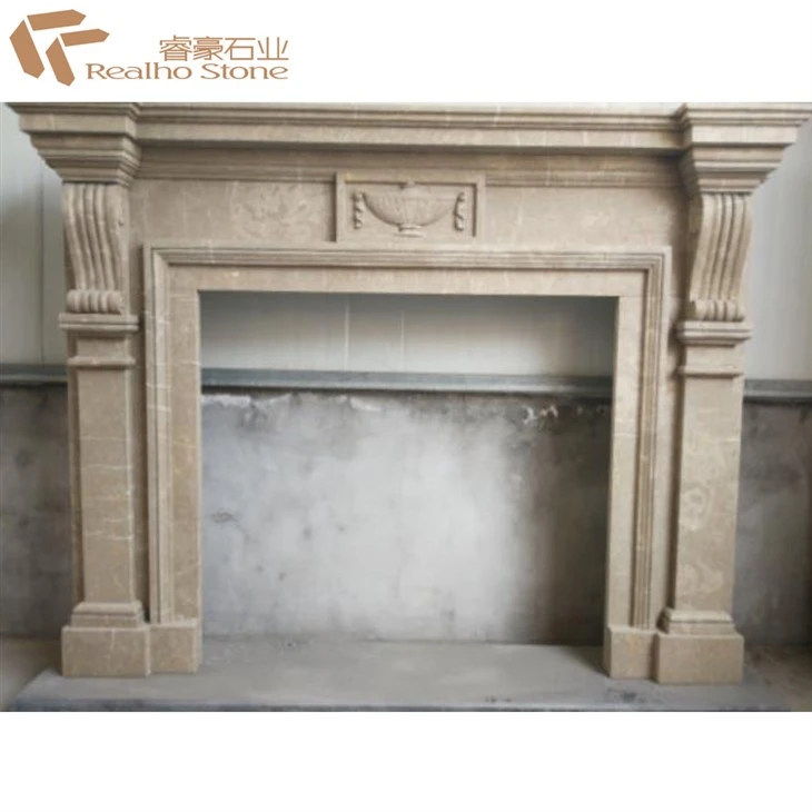 Limestone fireplace
