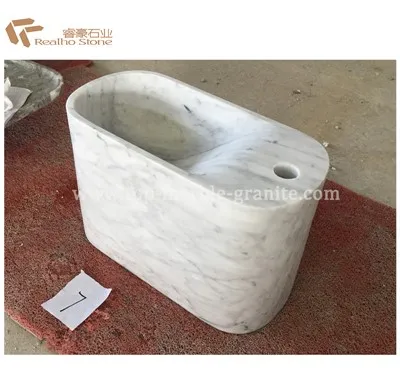 Carrara White Marble Pedestal Sinks For Bathroom Vanitytops