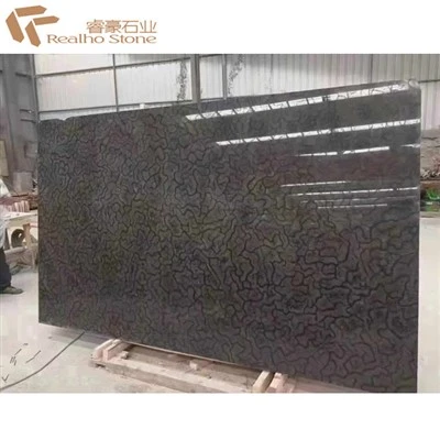 Natural Black Marble With Oracle Bone Grains Interior Decoration Big Slab