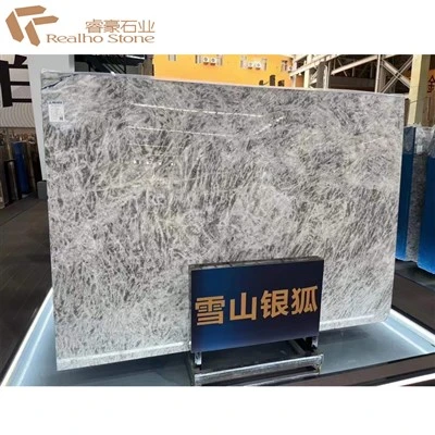 Natural Polished Honed Snow Mountain Silver Fox Marble Slab For Kitchen Table Top