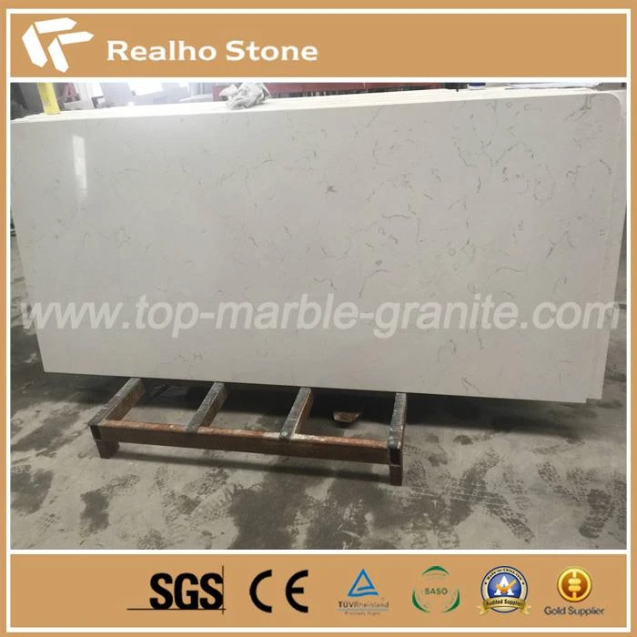 Polished Carrara White Artificial Quartz Stone For Kitchen Countertops, Vanity Top And Worktops