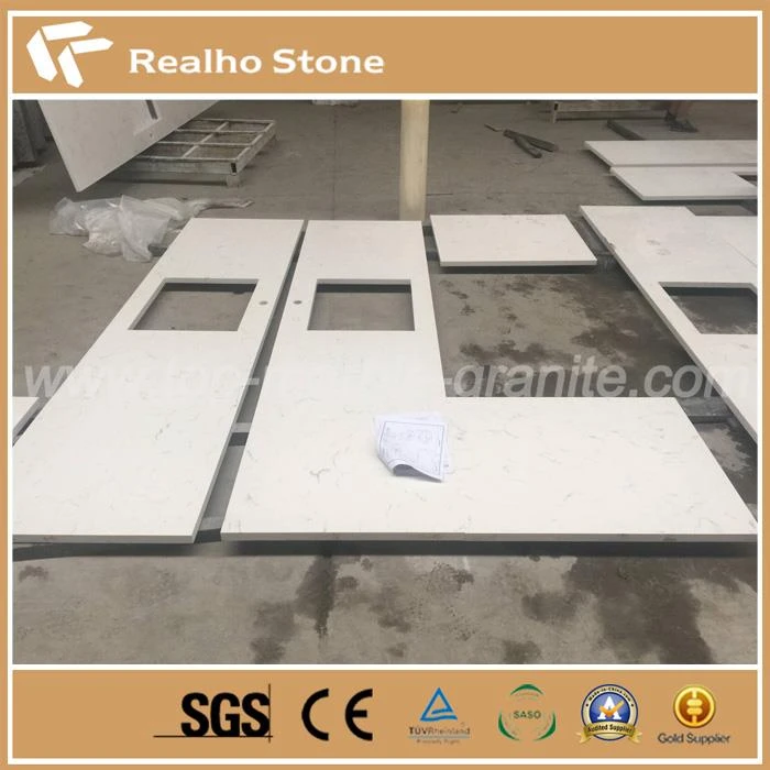 Polished Carrara White Artificial Quartz Stone For Kitchen Countertops, Vanity Top And Worktops