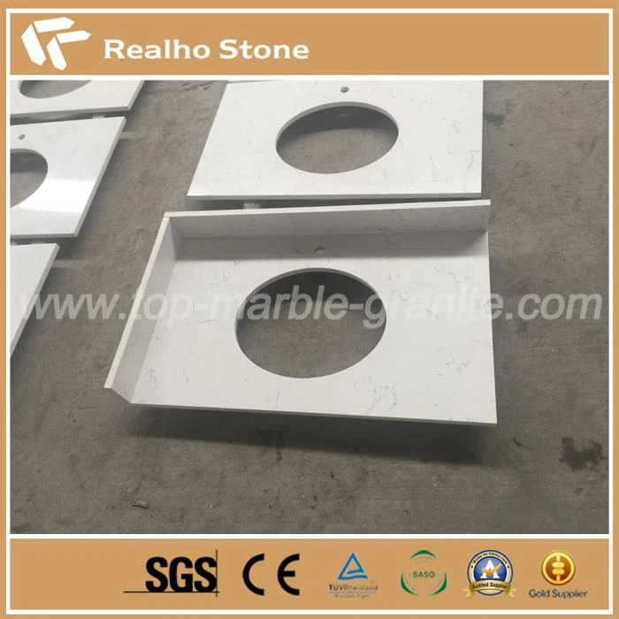 Polished Carrara White Artificial Quartz Stone For Kitchen Countertops, Vanity Top And Worktops