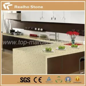 Wholesales Flat Edge Polished Kitchen and Bathroom Beige Cream Quartz Countertop