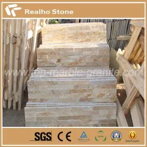 Outdoor Building Material Yellow Wooden Slate Stone Panel