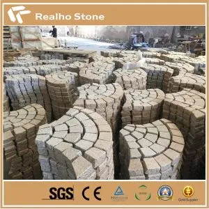 Yellow Rusty G682 Granite Fan Shaped Paving Stone On Mesh