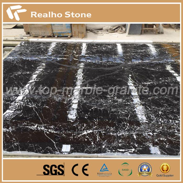 Snow Black Marble Slabs Tiles With White Viens