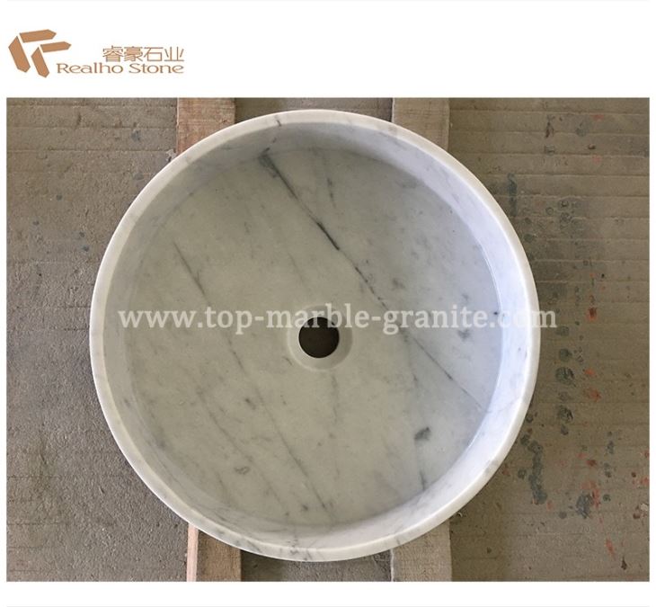 Carrara White Marble Round Up Mount Stone Basin