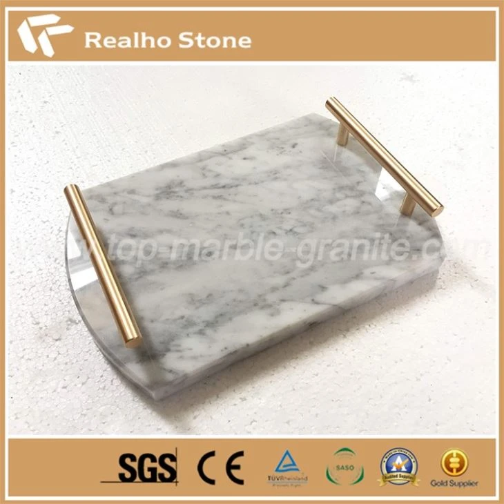 Marble Serving Tray With Gold/Silver Handles