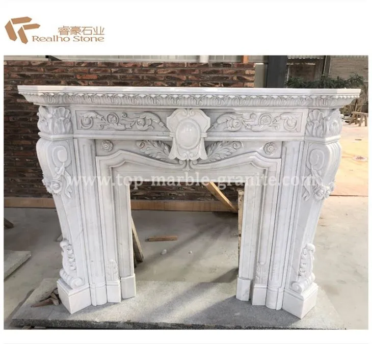 White Marble Stone Fireplace Mantel for Reception Room