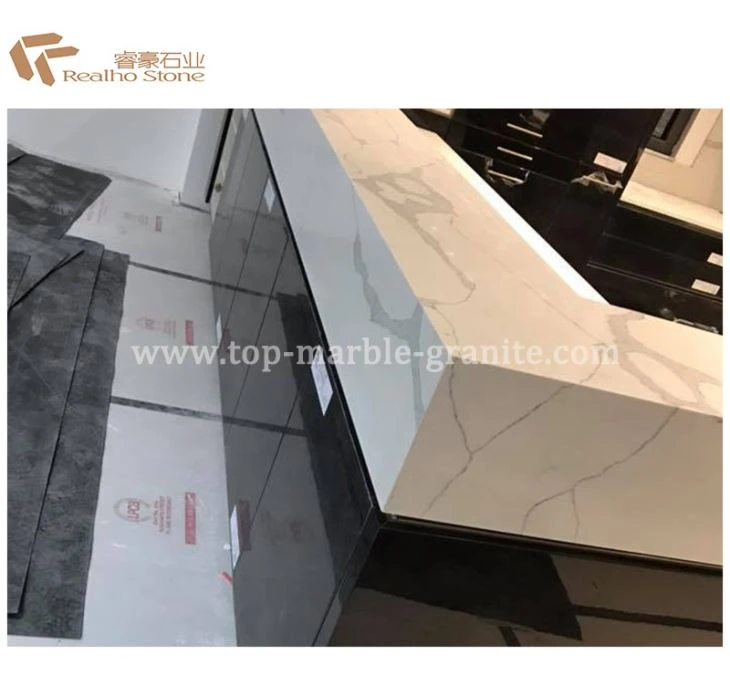 Faux White Marble Kitchen Quartz Countertops