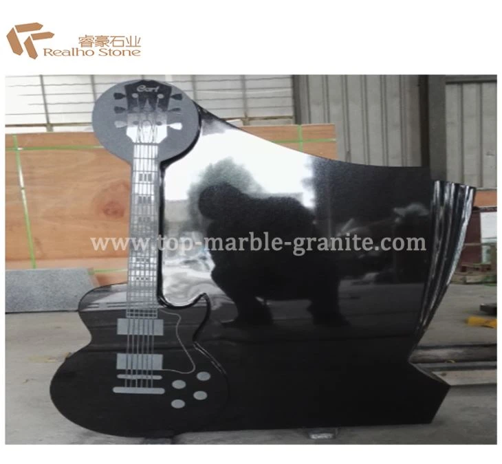 Natural Hand Carved Black Granite Tombstone