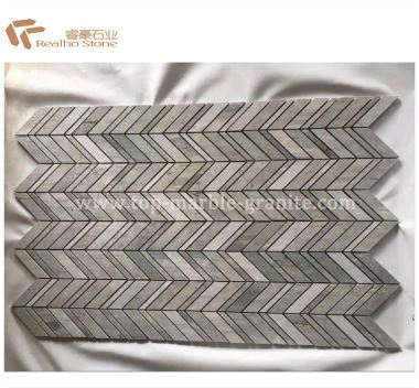 Herringbone Pattern Blue Wood Marble Mosiacs