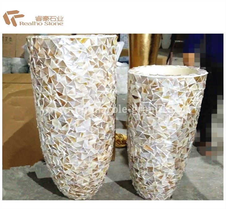Mosaic Tile Of Sea Shell White Mother Of Pearl Flower Pot