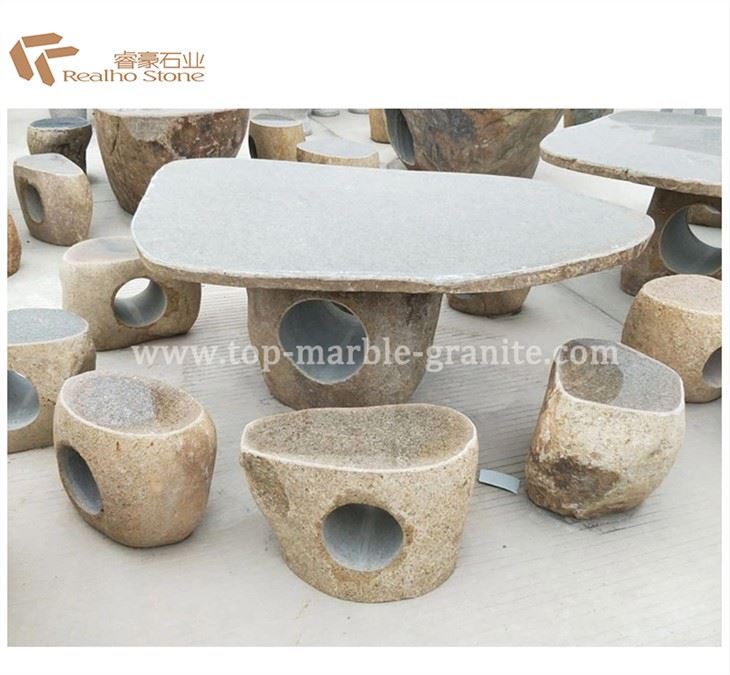 Natural Cobblestone Table And Chairs Seats For Outdoor