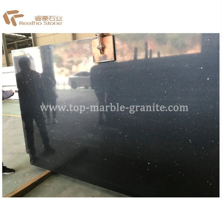 Polished Crystal Black Quartz Slabs For Worktops