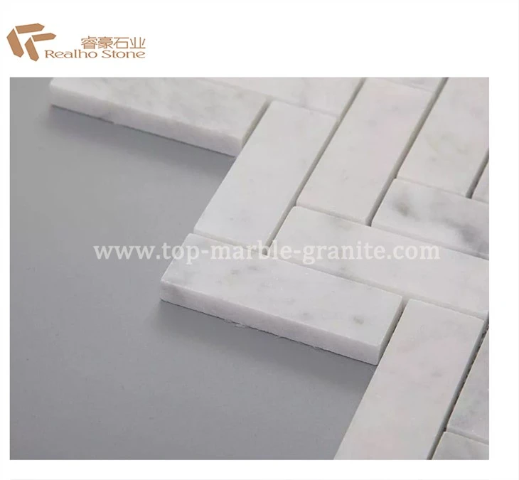 Carrara Small Herringbone Mosaic Backsplash