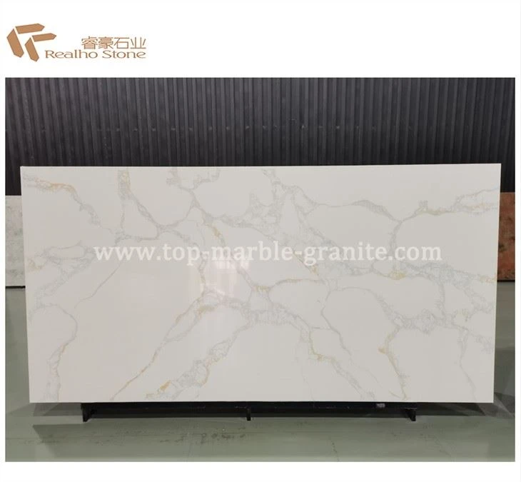 Polished Calacatta Gold Quartz Stone Slabs For Interior Kitchen/Bathroom Vanity Countertops
