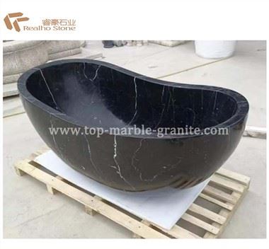 Black Solid Marble Hand Carved Oval Bathtub For Bathroom