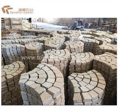 Multicolor Fan Shape Meshed Cobblestone For Exterior Paving And Car Parking Area
